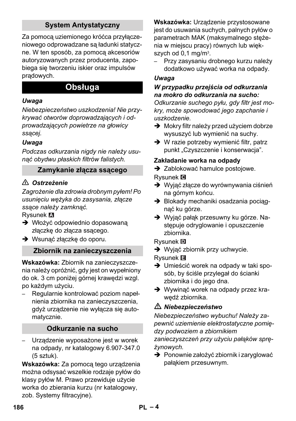 Obsługa | Karcher IVC 60-30 Tact H Z22 EU User Manual | Page 186 / 292