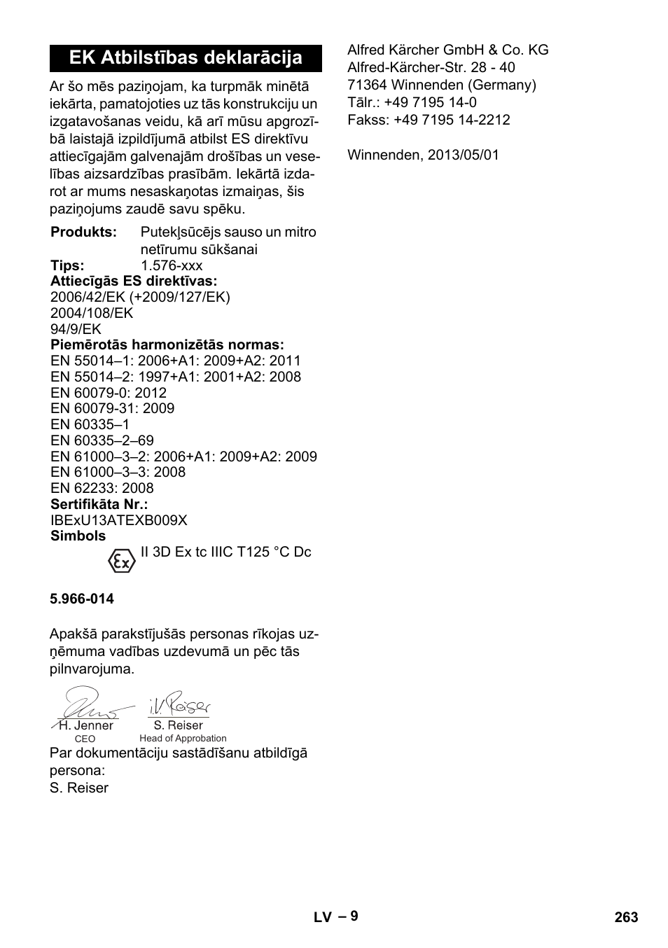 Ek atbilstības deklarācija | Karcher IVC 60-30 Tact H Z22 EU User Manual | Page 263 / 292