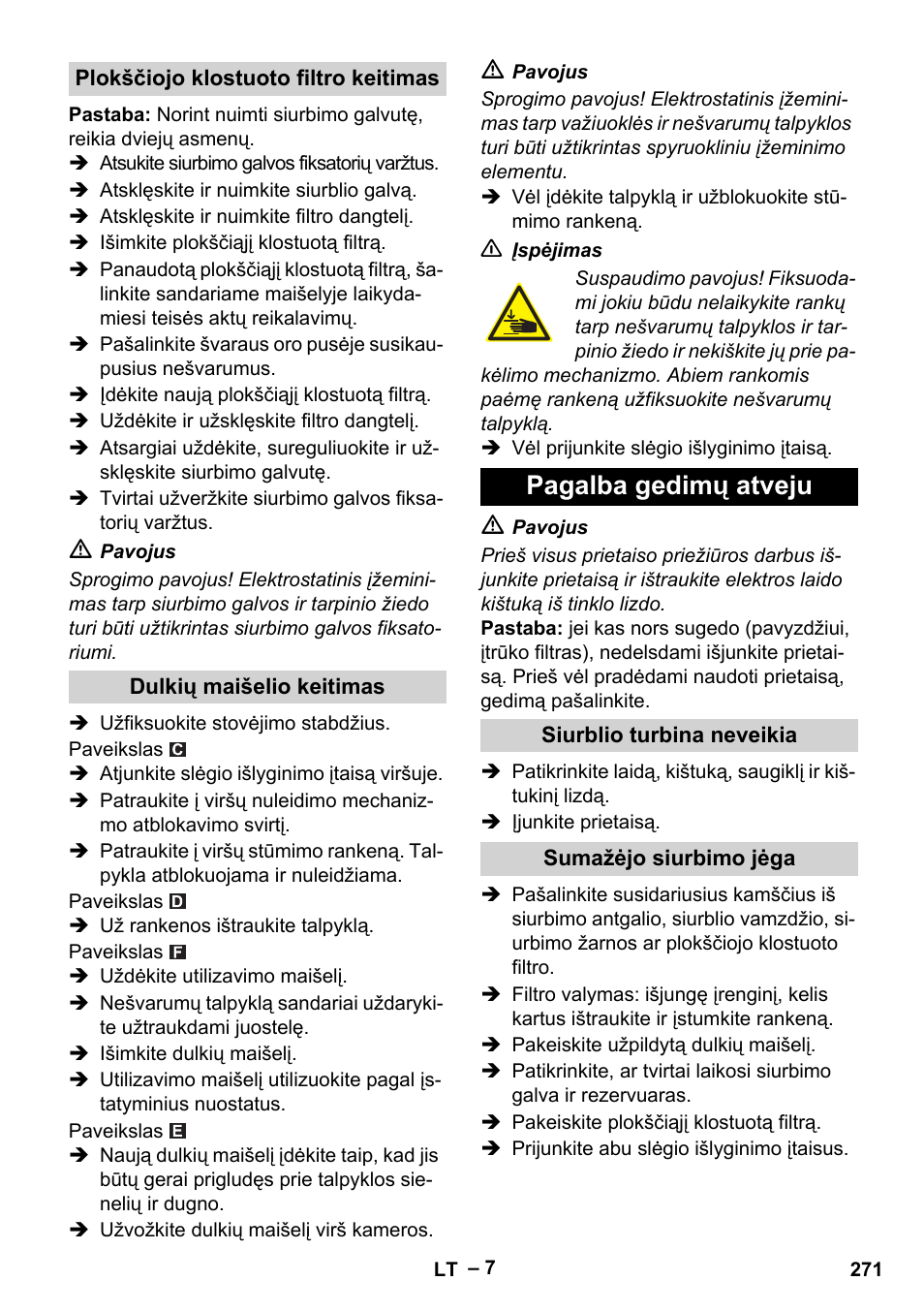 Pagalba gedimų atveju | Karcher IVC 60-30 Tact H Z22 EU User Manual | Page 271 / 292