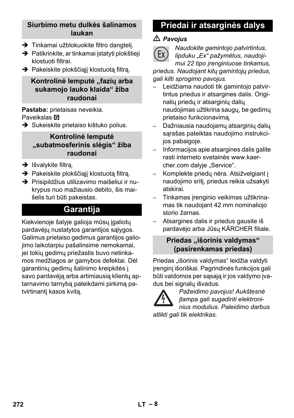 Garantija priedai ir atsarginės dalys | Karcher IVC 60-30 Tact H Z22 EU User Manual | Page 272 / 292