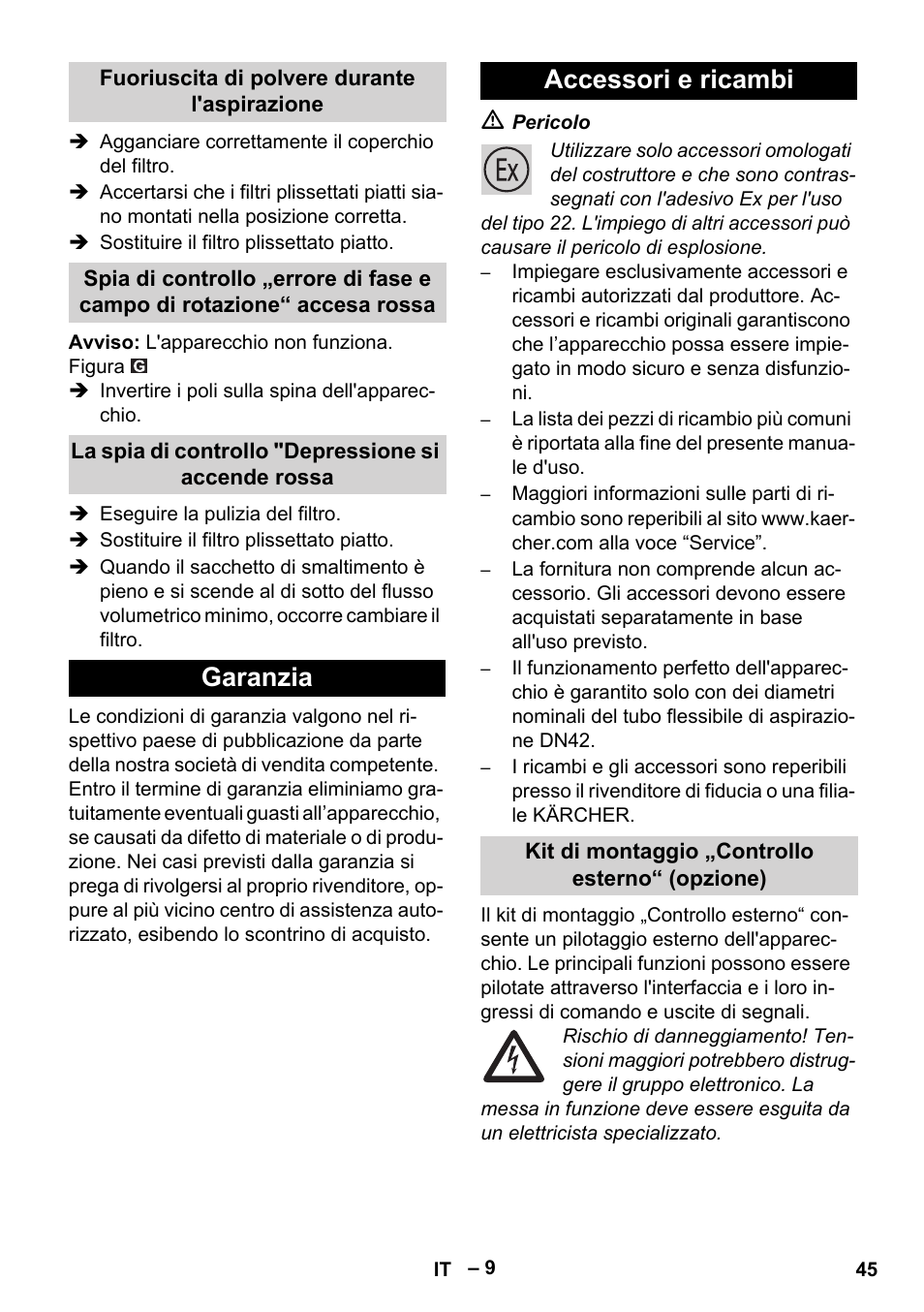 Garanzia accessori e ricambi | Karcher IVC 60-30 Tact H Z22 EU User Manual | Page 45 / 292