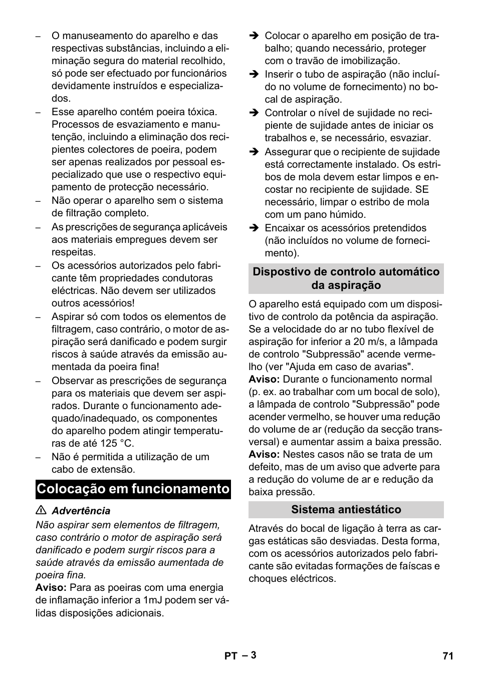 Colocação em funcionamento | Karcher IVC 60-30 Tact H Z22 EU User Manual | Page 71 / 292