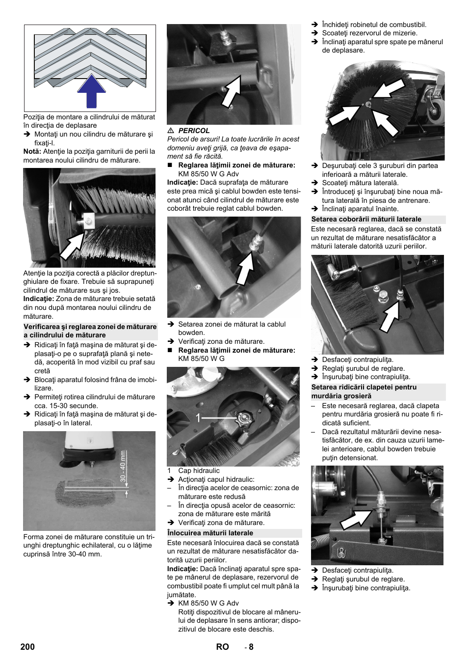 Înlocuirea măturii laterale, Setarea coborârii măturii laterale | Karcher KM 85-50 W P Adv User Manual | Page 200 / 296