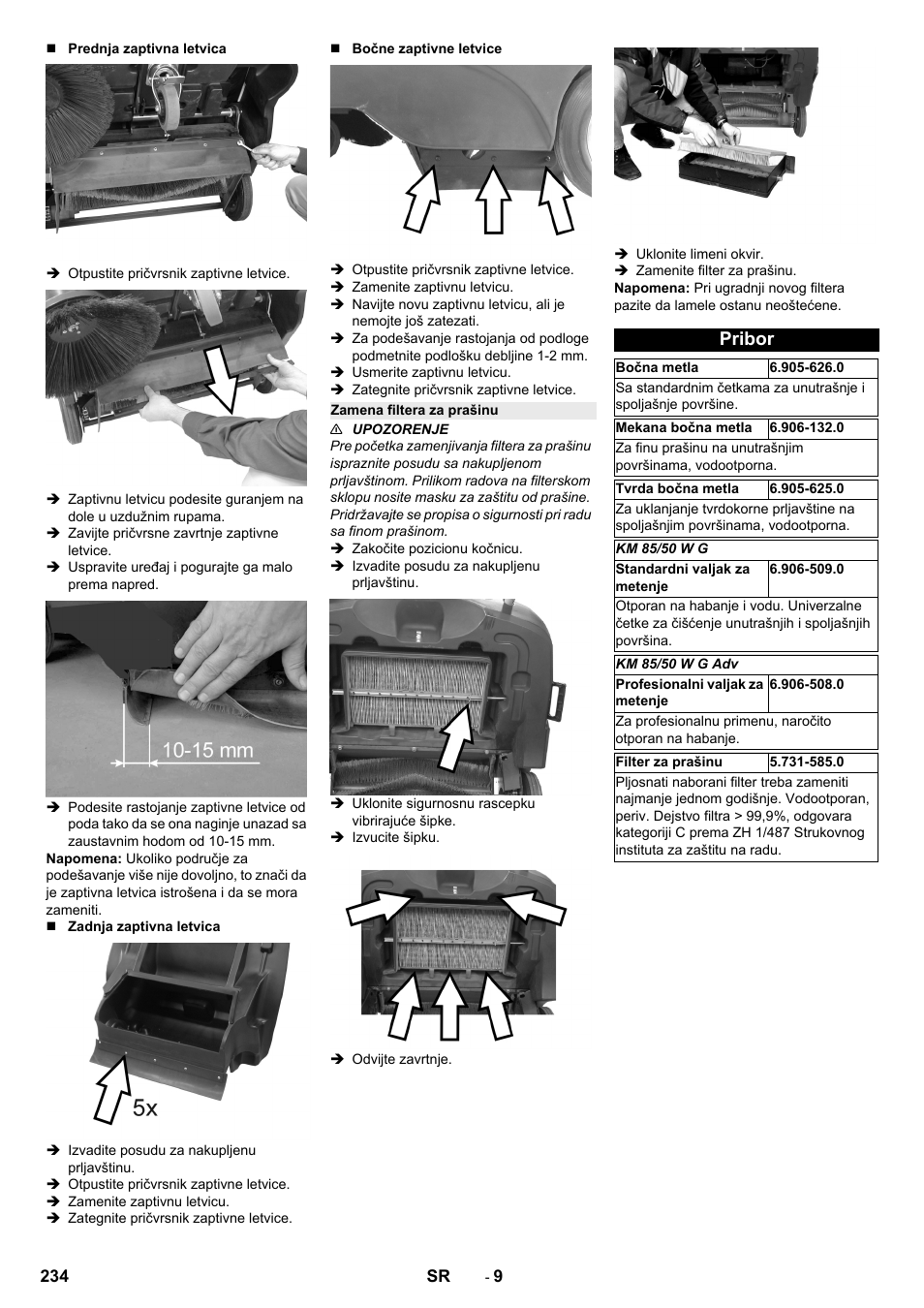 Zamena filtera za prašinu, Pribor | Karcher KM 85-50 W P Adv User Manual | Page 234 / 296