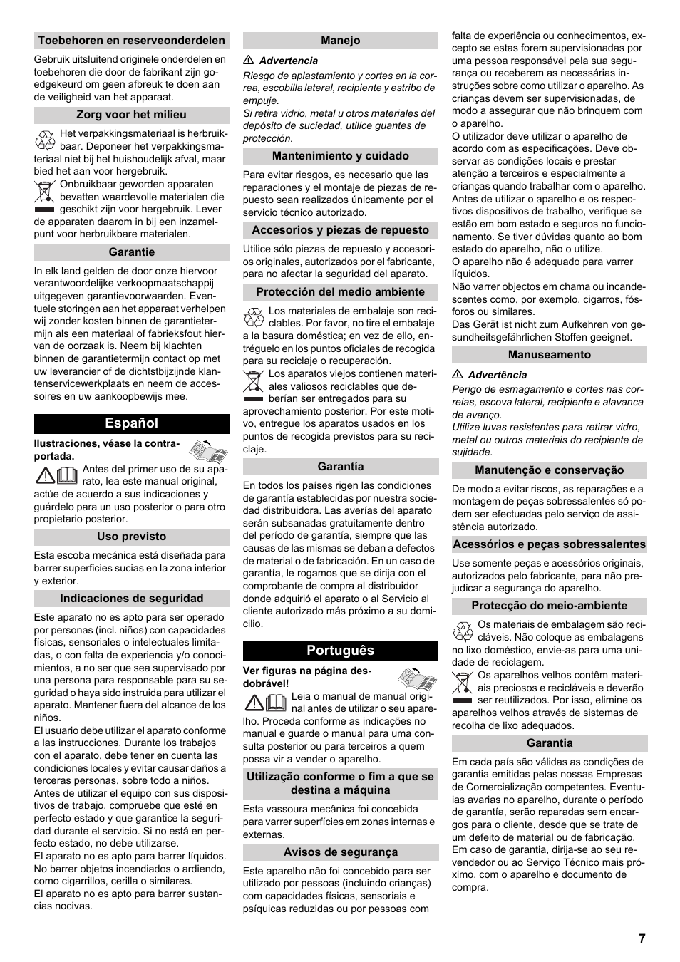 Español, Português | Karcher KM 70-15 C User Manual | Page 7 / 18