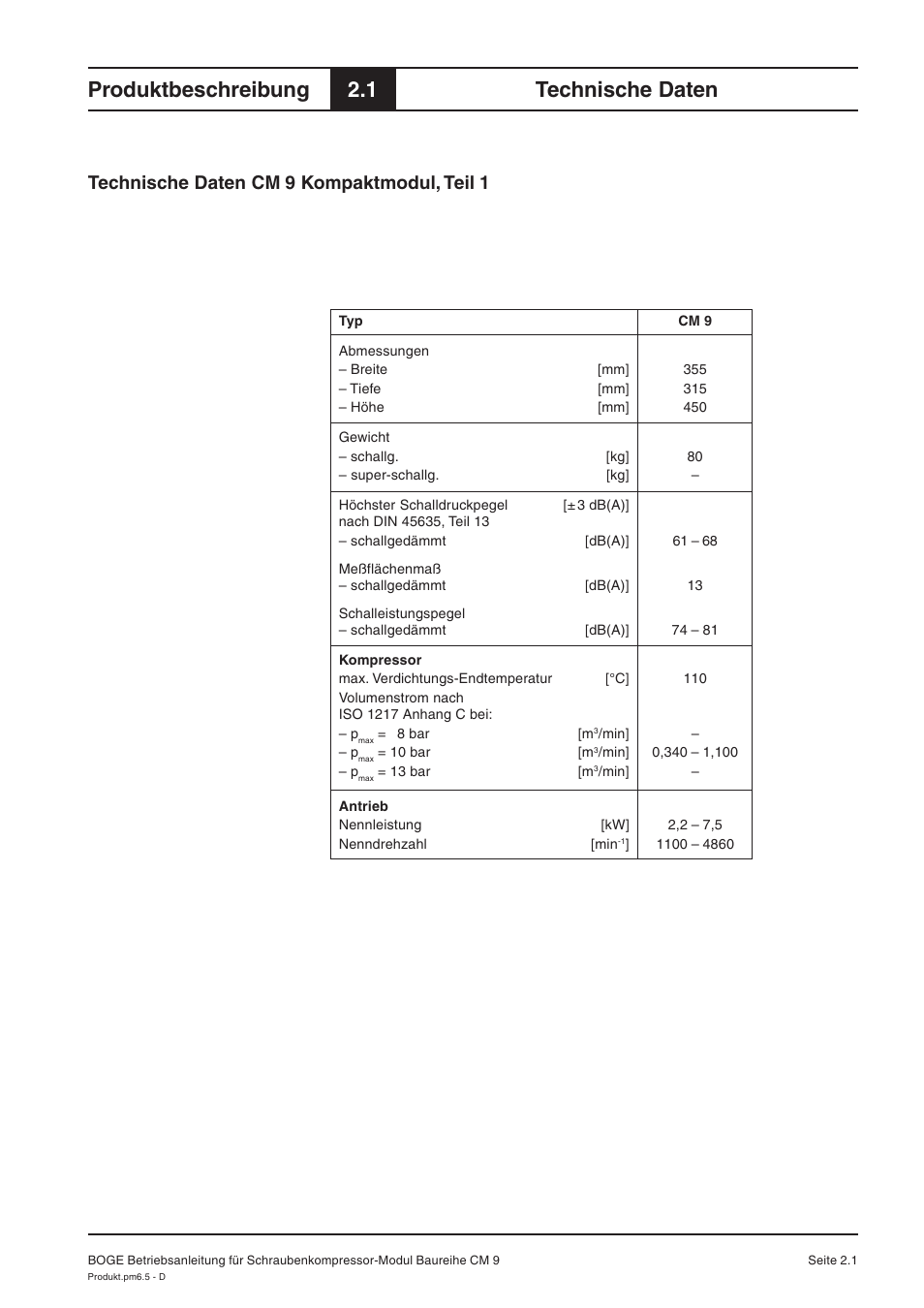 Produktbeschreibung, 1 technische daten, Technische daten cm 9 kompaktmodul, teil 1 | Karcher HD 7-250 De Tr1 User Manual | Page 14 / 264