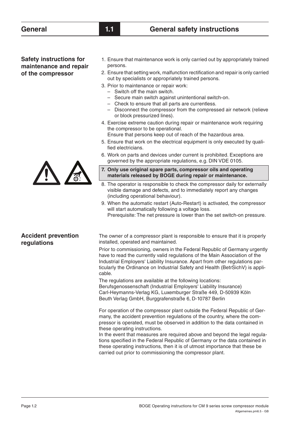 General, 1 general safety instructions | Karcher HD 7-250 De Tr1 User Manual | Page 52 / 264