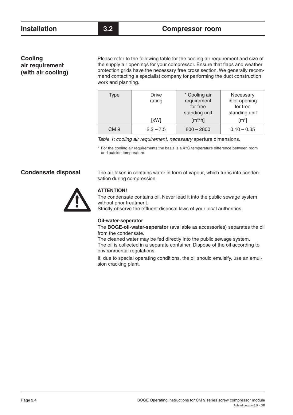 Installation, 2 compressor room | Karcher HD 7-250 De Tr1 User Manual | Page 68 / 264