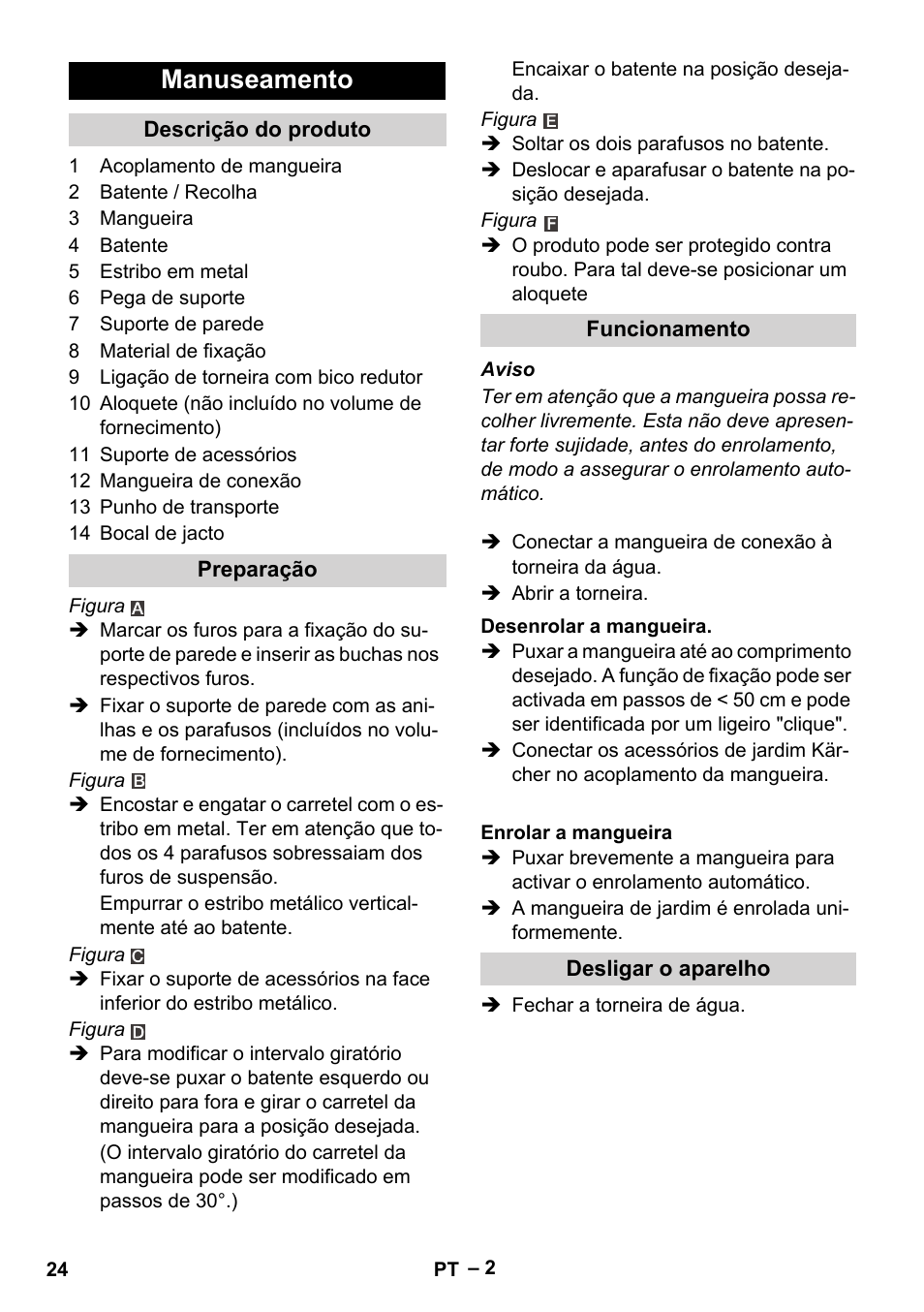 Manuseamento | Karcher Autoreel User Manual | Page 24 / 90