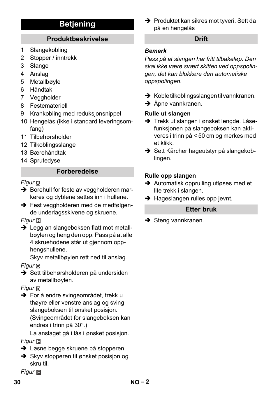 Betjening | Karcher Autoreel User Manual | Page 30 / 90