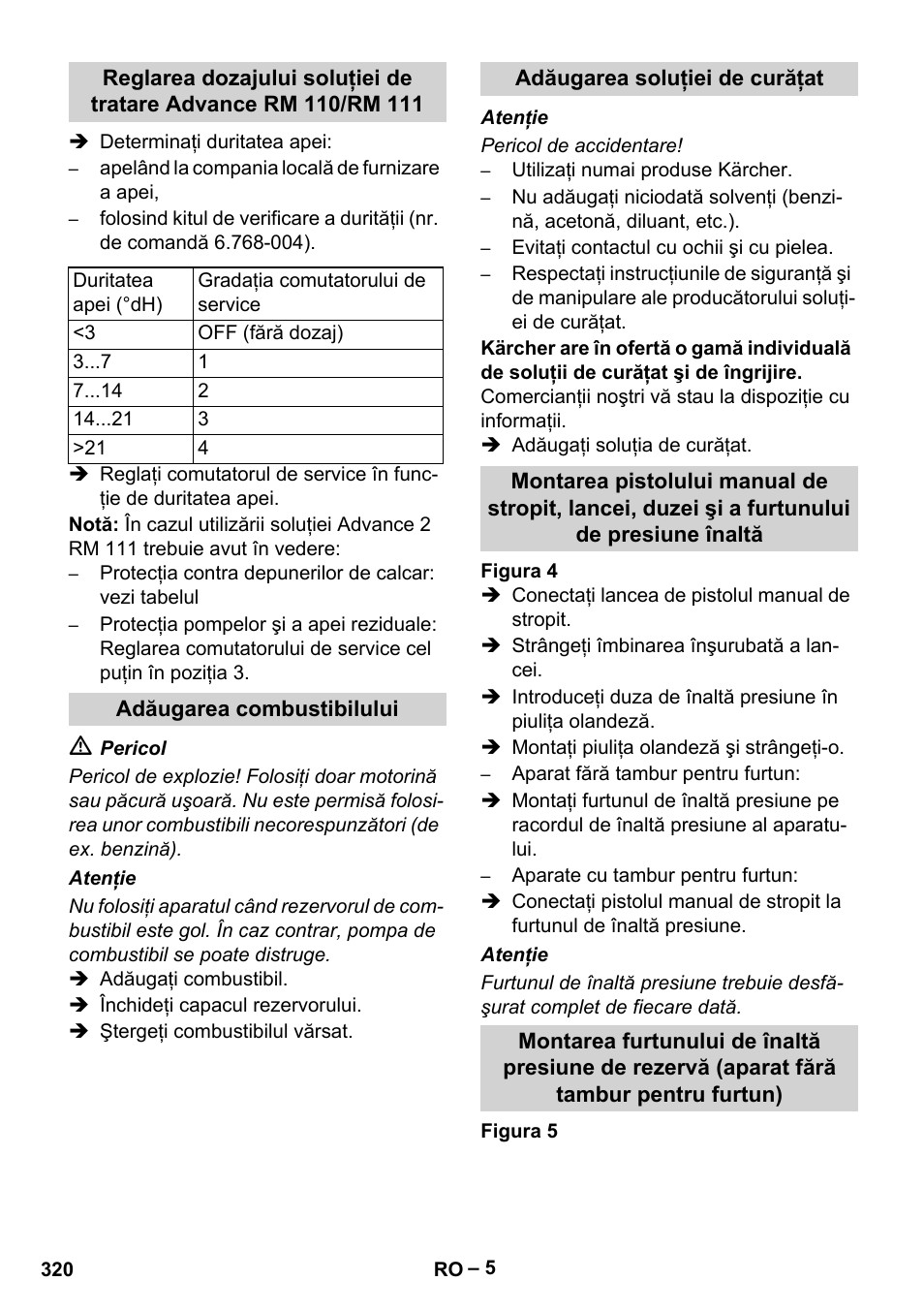 Adăugarea combustibilului, Adăugarea soluţiei de curăţat | Karcher HDS 13-20-4 SX User Manual | Page 320 / 472
