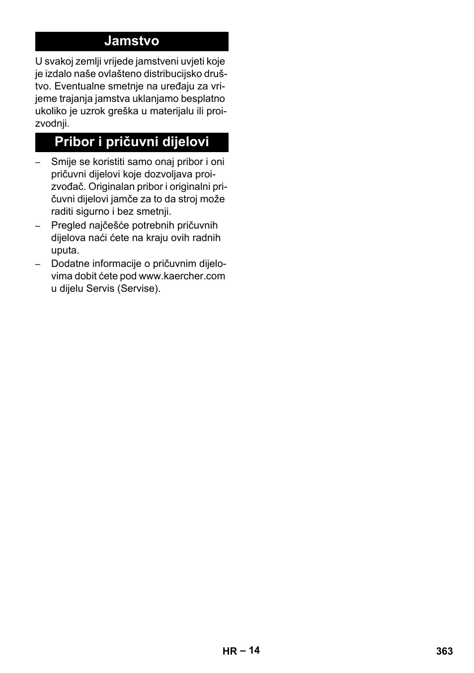 Jamstvo, Pribor i pričuvni dijelovi, Jamstvo pribor i pričuvni dijelovi | Karcher HDS 13-20-4 SX User Manual | Page 363 / 472