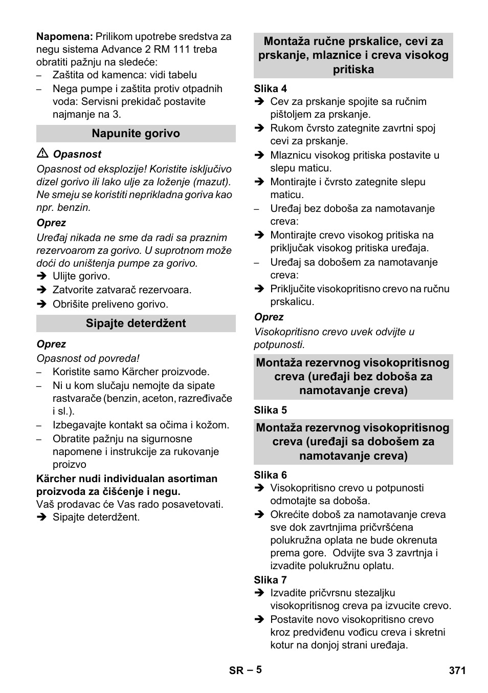 Napunite gorivo, Sipajte deterdžent | Karcher HDS 13-20-4 SX User Manual | Page 371 / 472