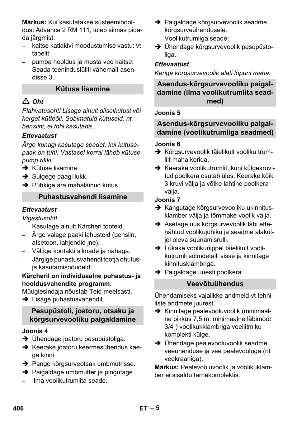 Kütuse lisamine, Puhastusvahendi lisamine, Veevõtuühendus | Karcher HDS 13-20-4 SX User Manual | Page 406 / 472