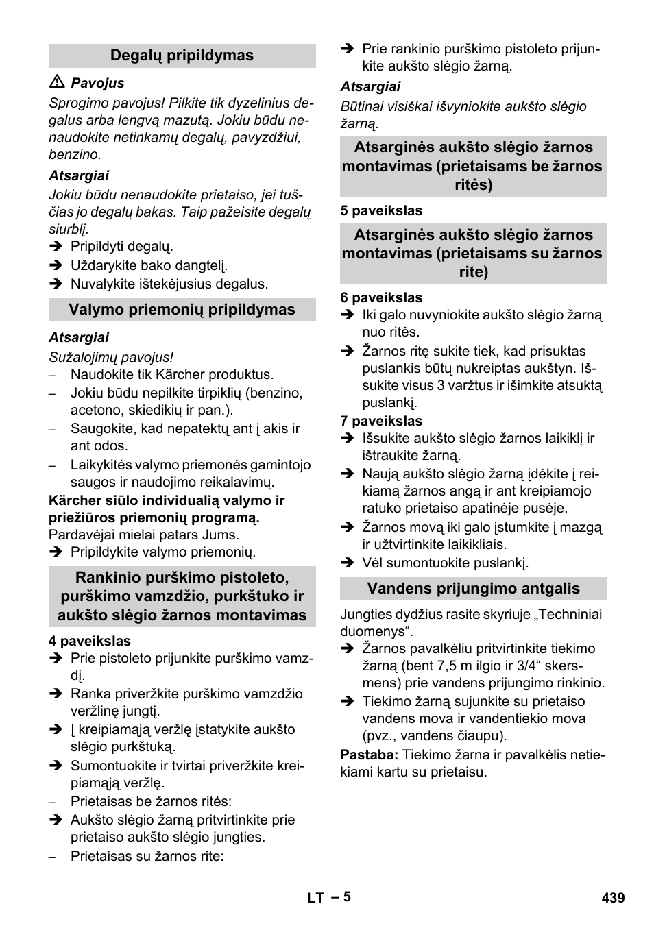 Degalų pripildymas, Valymo priemonių pripildymas, Vandens prijungimo antgalis | Karcher HDS 13-20-4 SX User Manual | Page 439 / 472