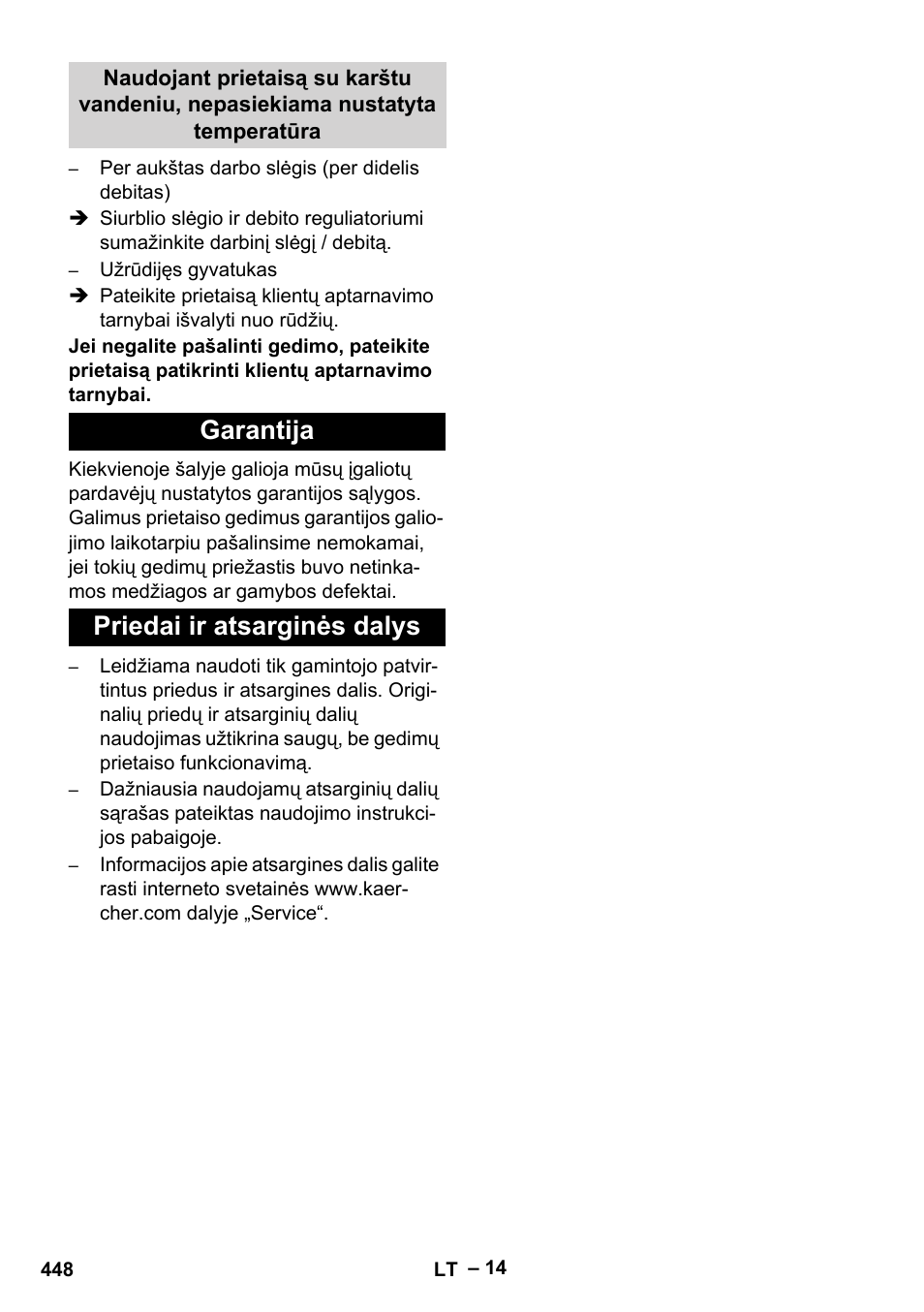 Garantija, Priedai ir atsarginės dalys, Garantija priedai ir atsarginės dalys | Karcher HDS 13-20-4 SX User Manual | Page 448 / 472