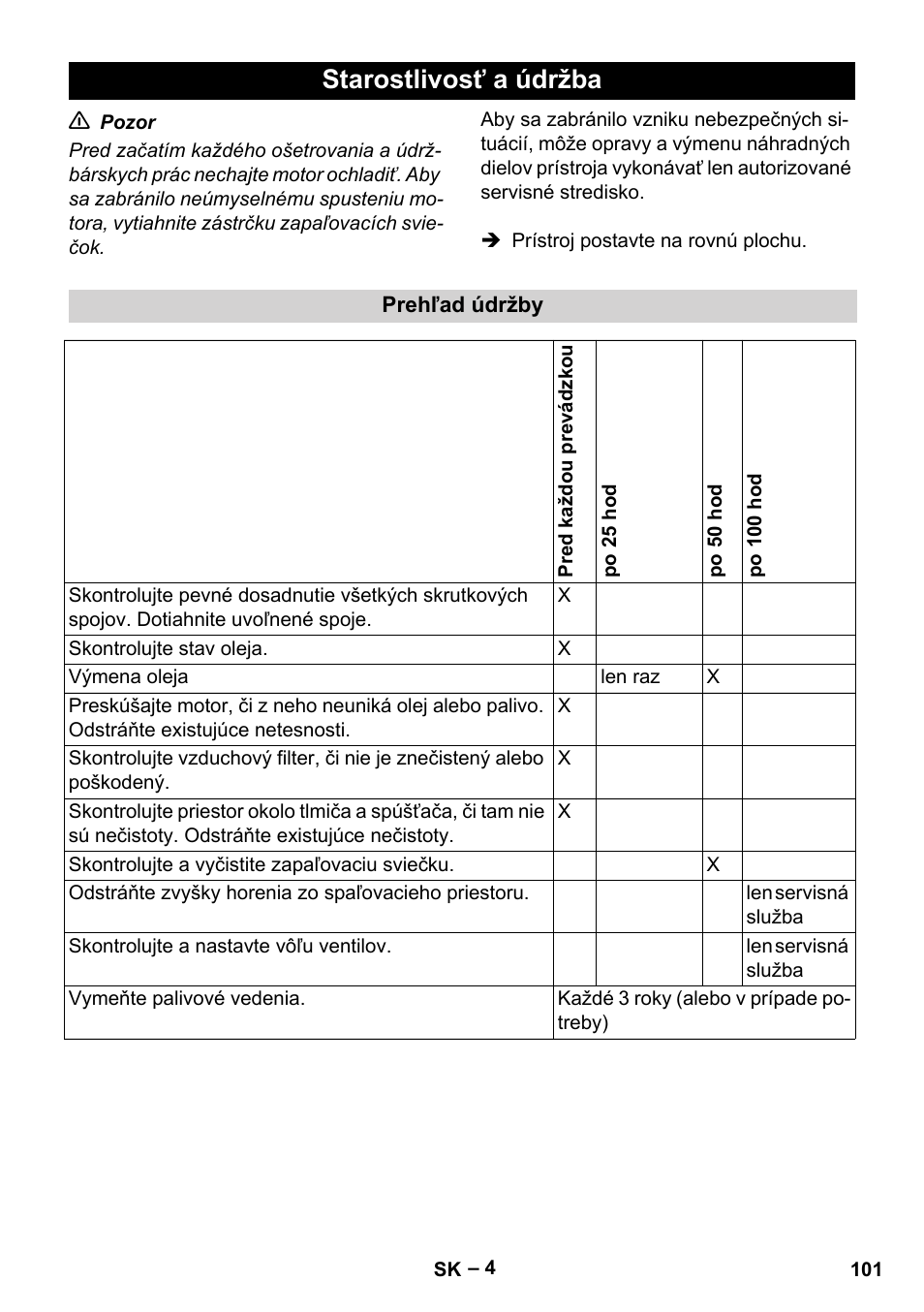 Starostlivosť a údržba | Karcher G 4-10 M User Manual | Page 101 / 137