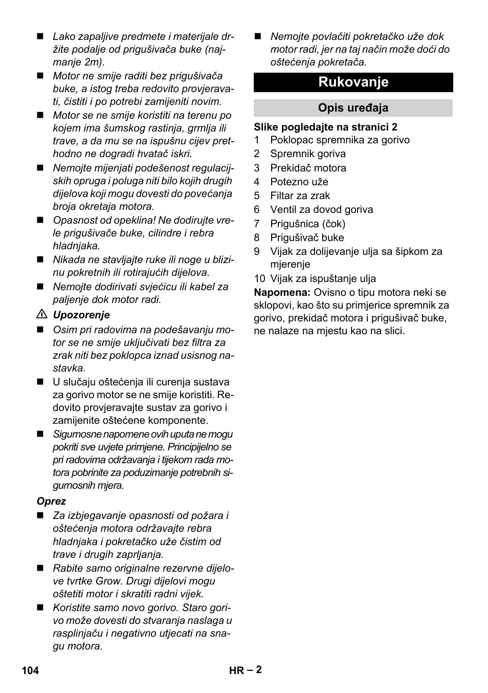 Rukovanje | Karcher G 4-10 M User Manual | Page 104 / 137