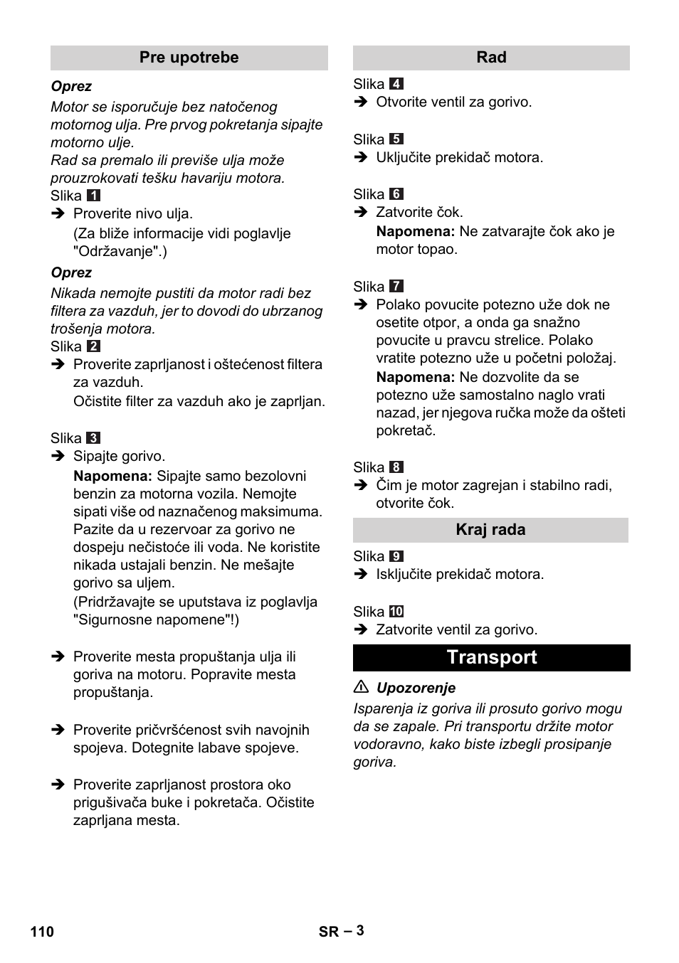 Transport | Karcher G 4-10 M User Manual | Page 110 / 137