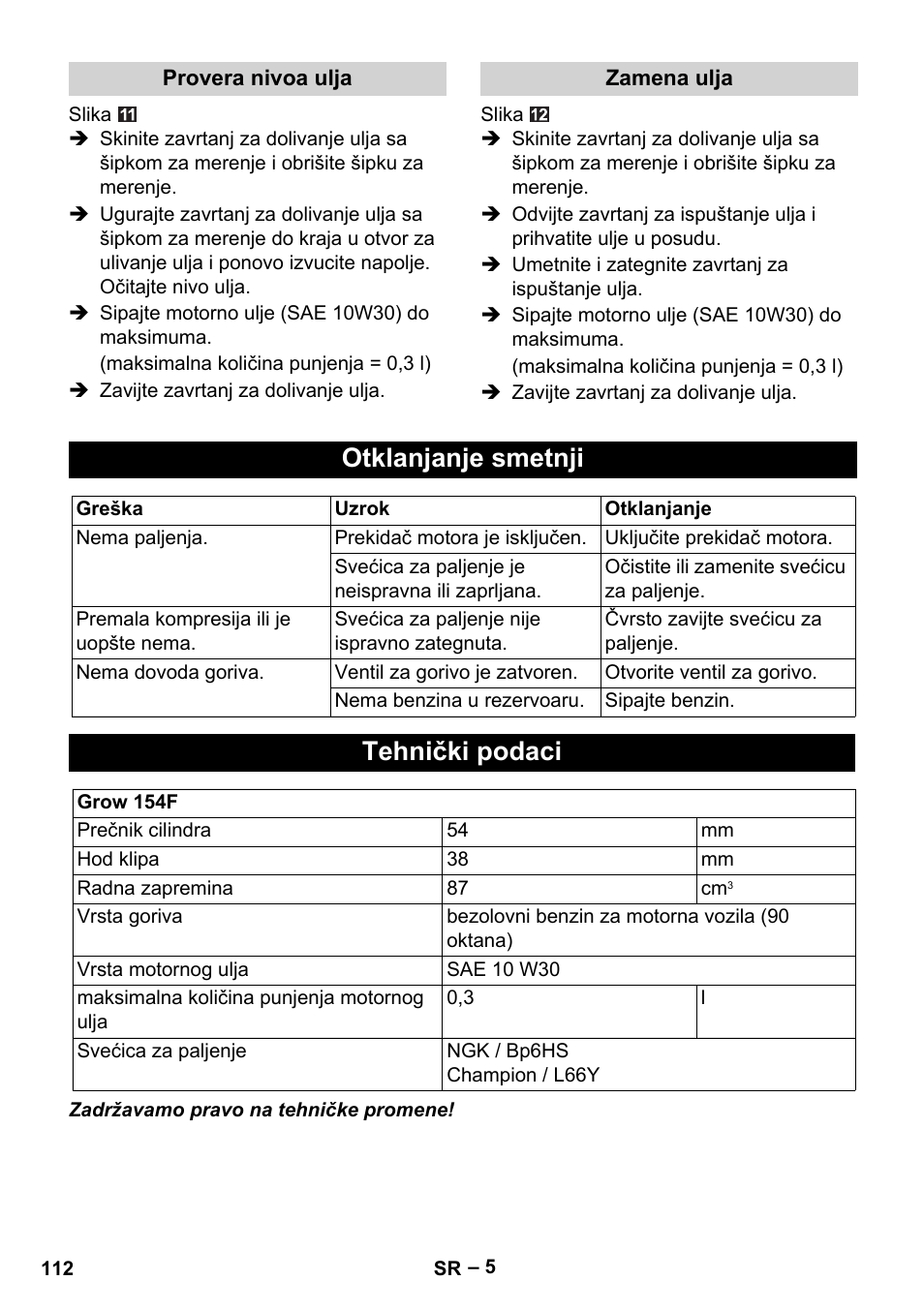 Otklanjanje smetnji, Tehnički podaci | Karcher G 4-10 M User Manual | Page 112 / 137