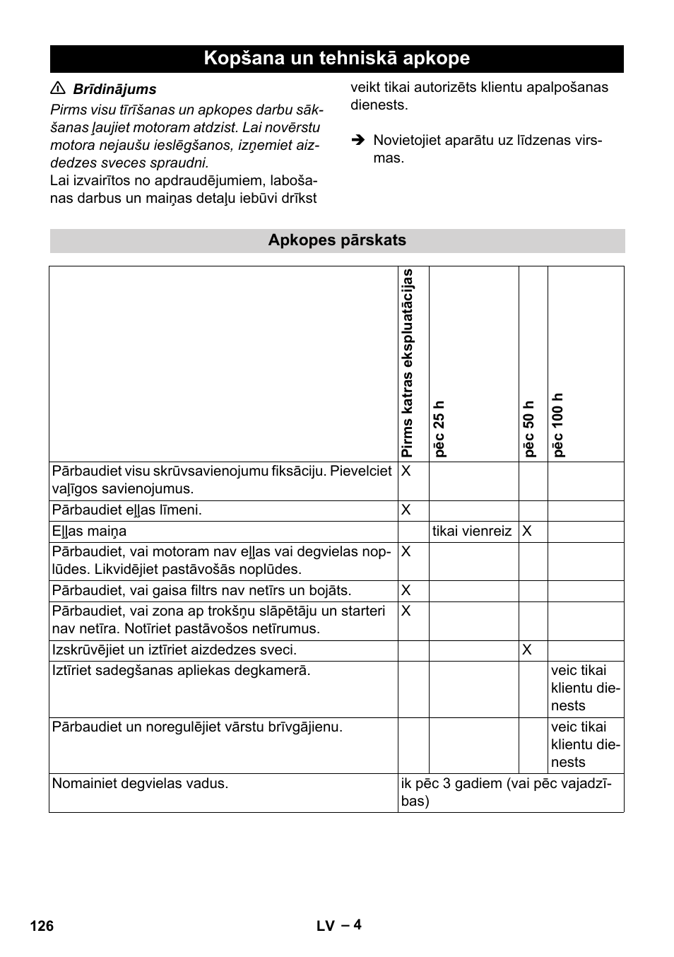 Kopšana un tehniskā apkope | Karcher G 4-10 M User Manual | Page 126 / 137