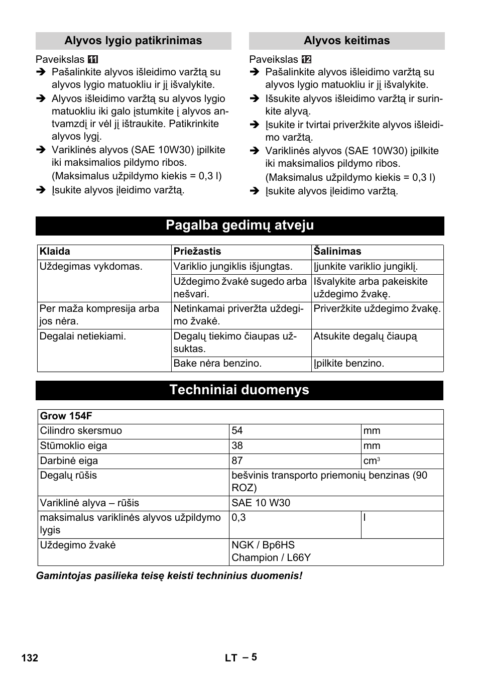 Pagalba gedimų atveju, Techniniai duomenys | Karcher G 4-10 M User Manual | Page 132 / 137