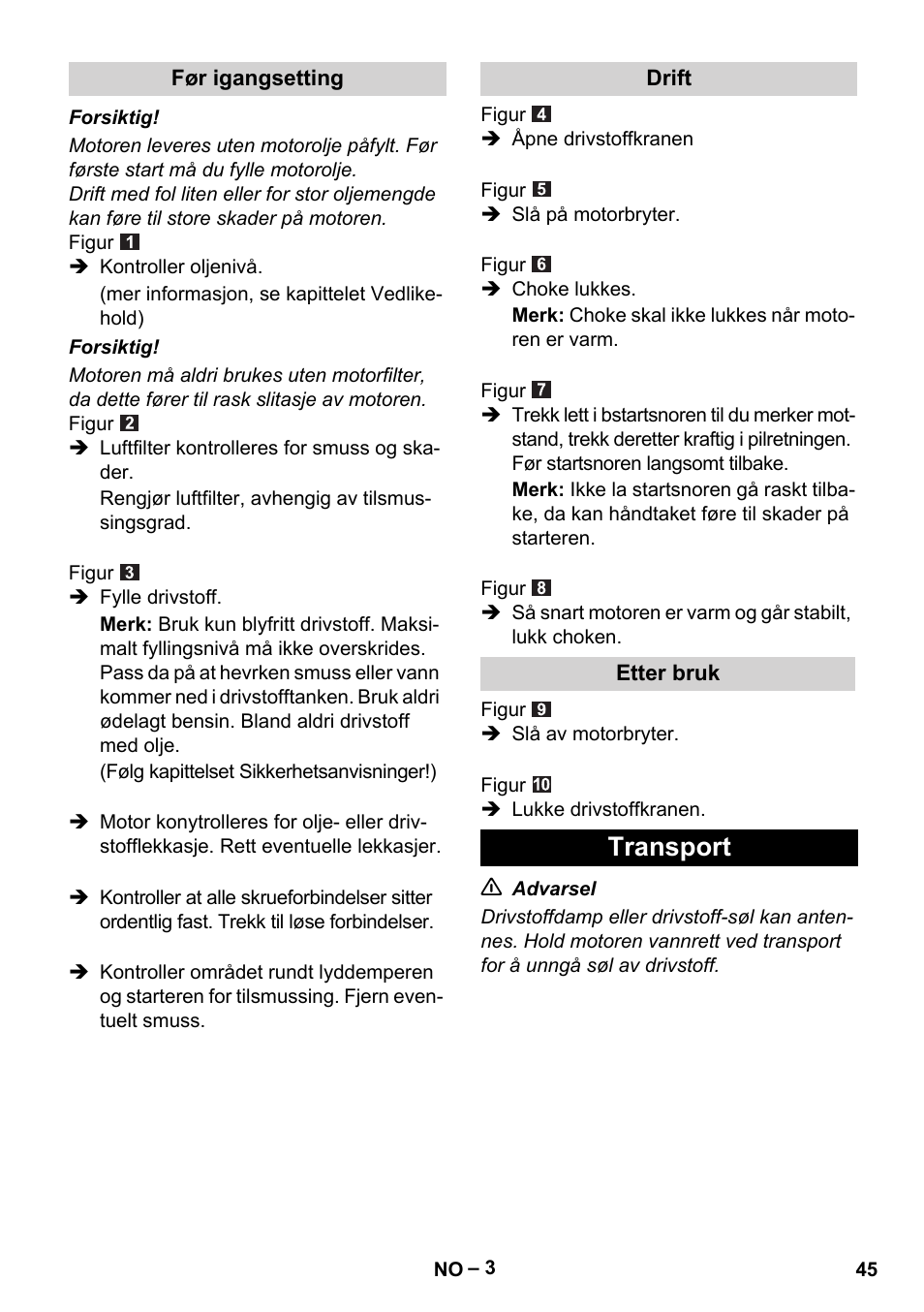 Transport | Karcher G 4-10 M User Manual | Page 45 / 137