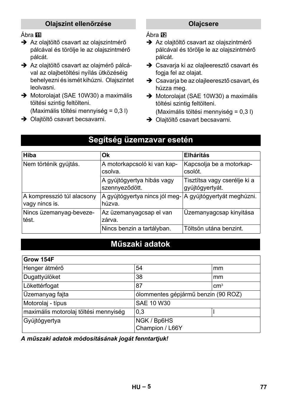 Segítség üzemzavar esetén, Műszaki adatok | Karcher G 4-10 M User Manual | Page 77 / 137