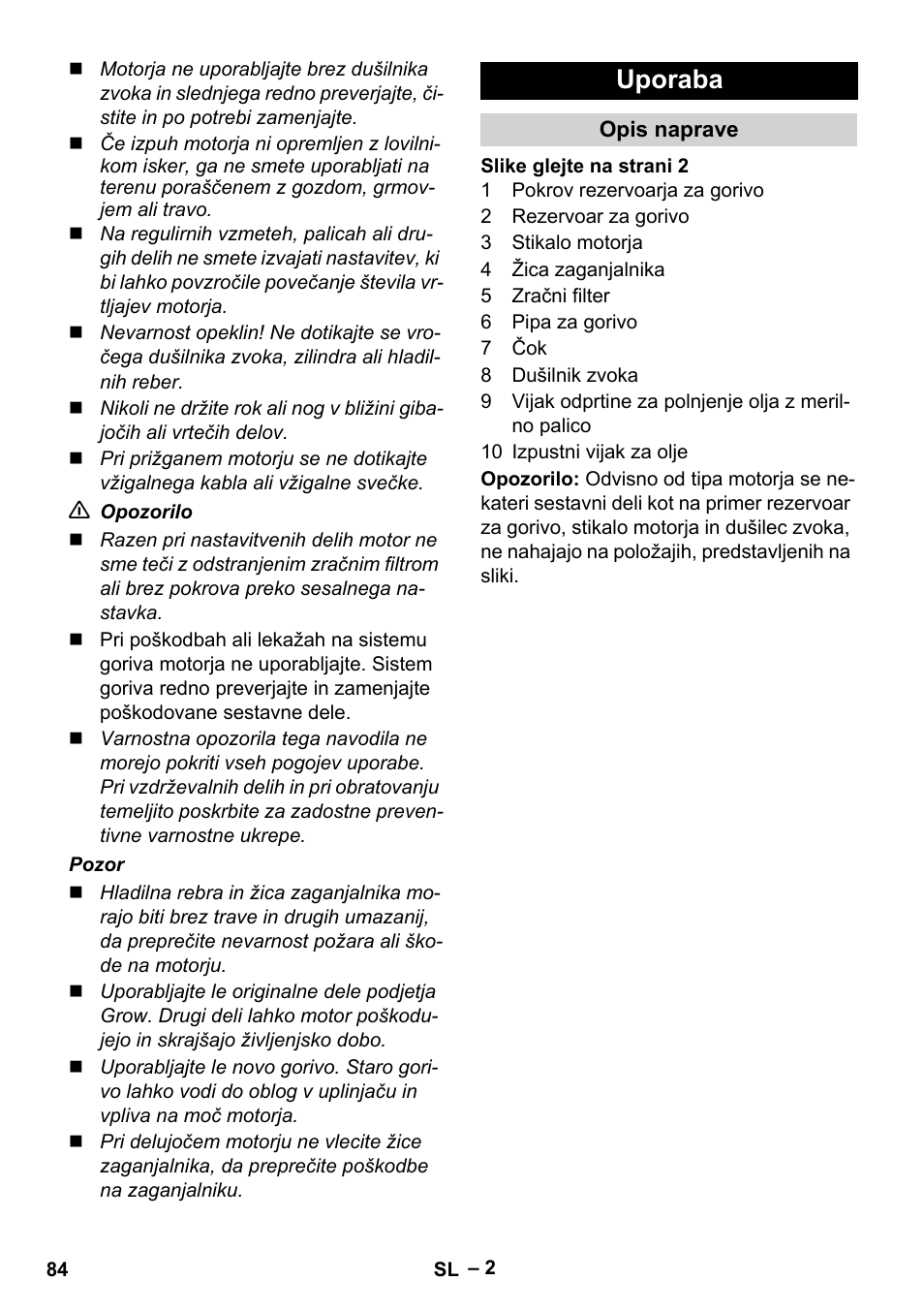 Uporaba | Karcher G 4-10 M User Manual | Page 84 / 137