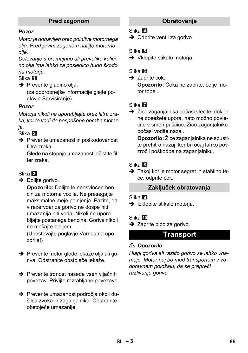 Transport | Karcher G 4-10 M User Manual | Page 85 / 137