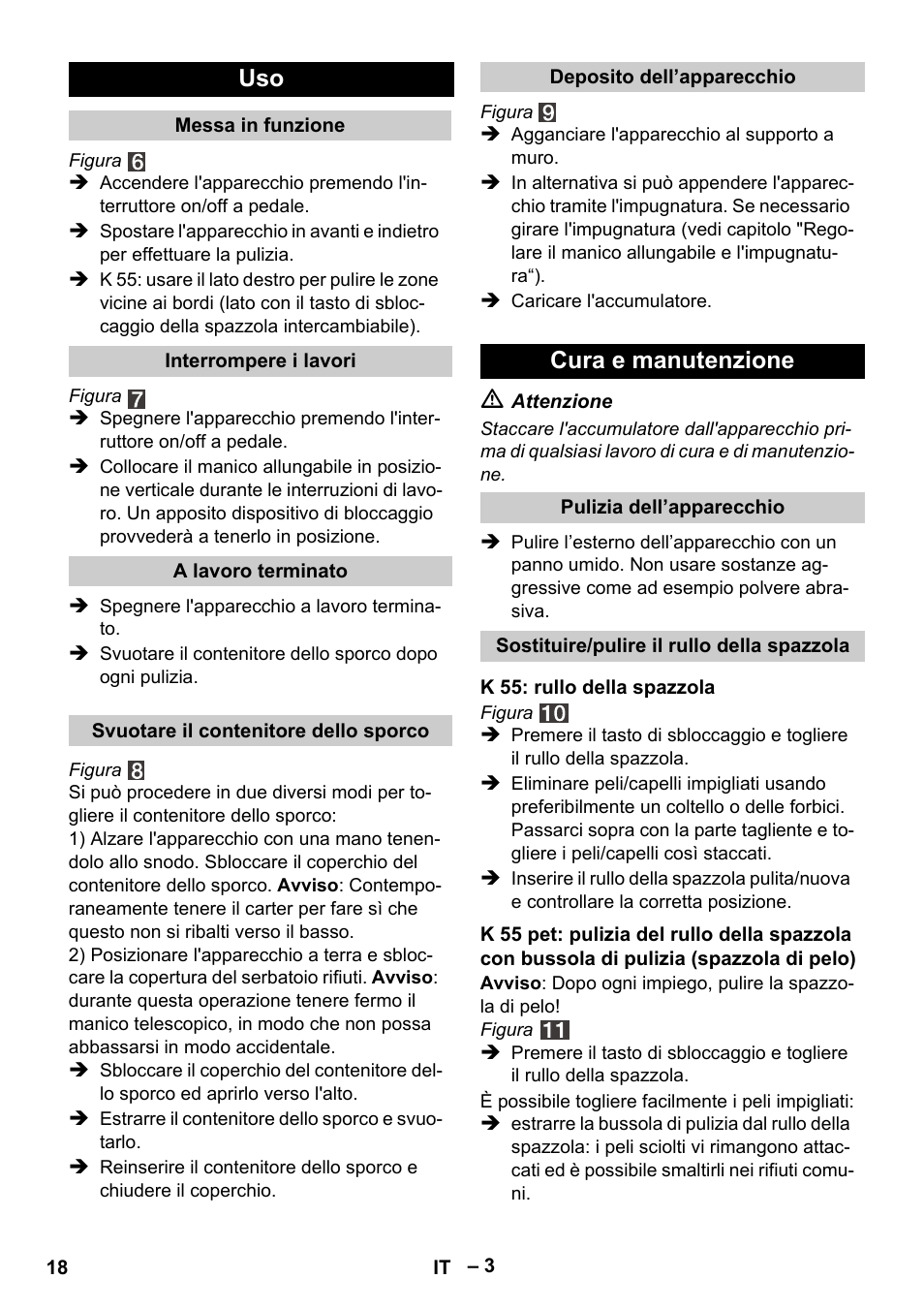 Cura e manutenzione | Karcher K 55 Pet Plus User Manual | Page 18 / 120