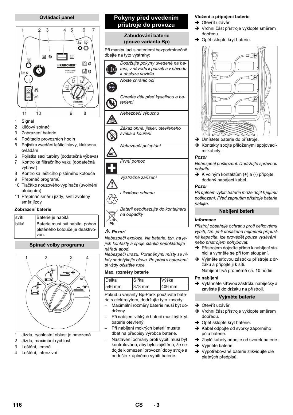 Pokyny před uvedením přístroje do provozu | Karcher BDP 50 - 2000 RS Bp Pack User Manual | Page 116 / 236