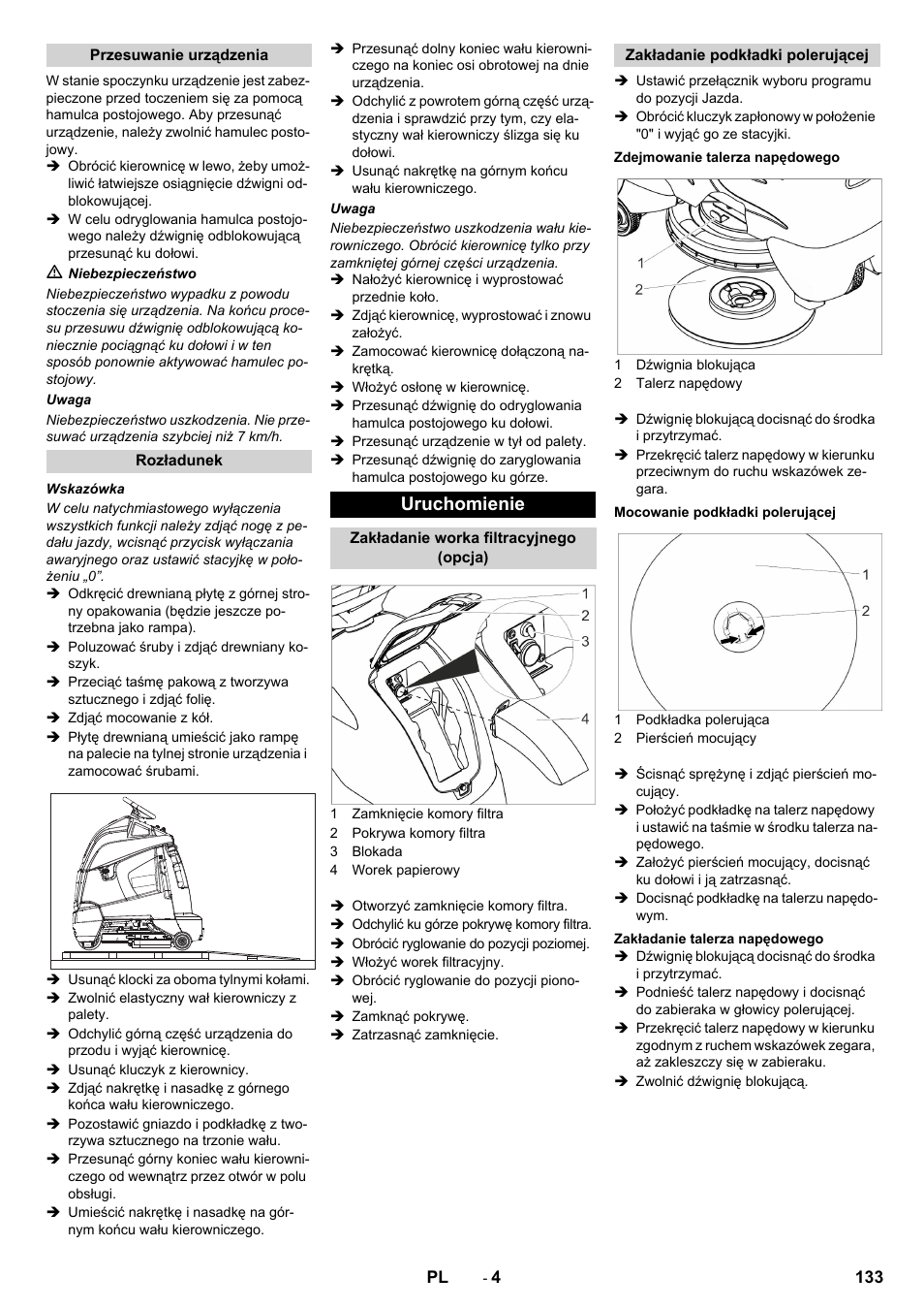 Uruchomienie | Karcher BDP 50 - 2000 RS Bp Pack User Manual | Page 133 / 236