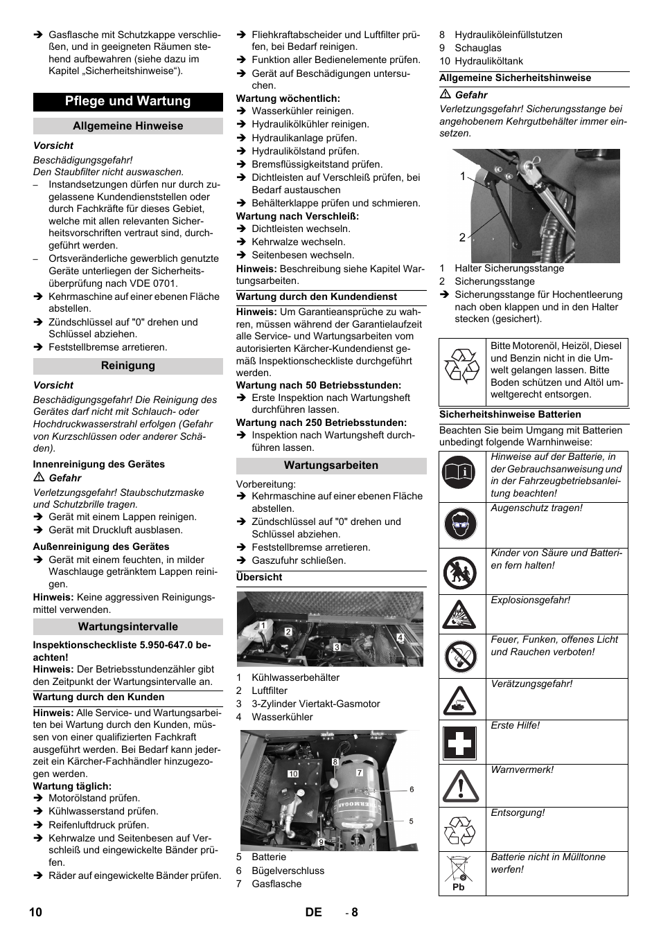 Pflege und wartung | Karcher KM 150-500 LPG User Manual | Page 10 / 457