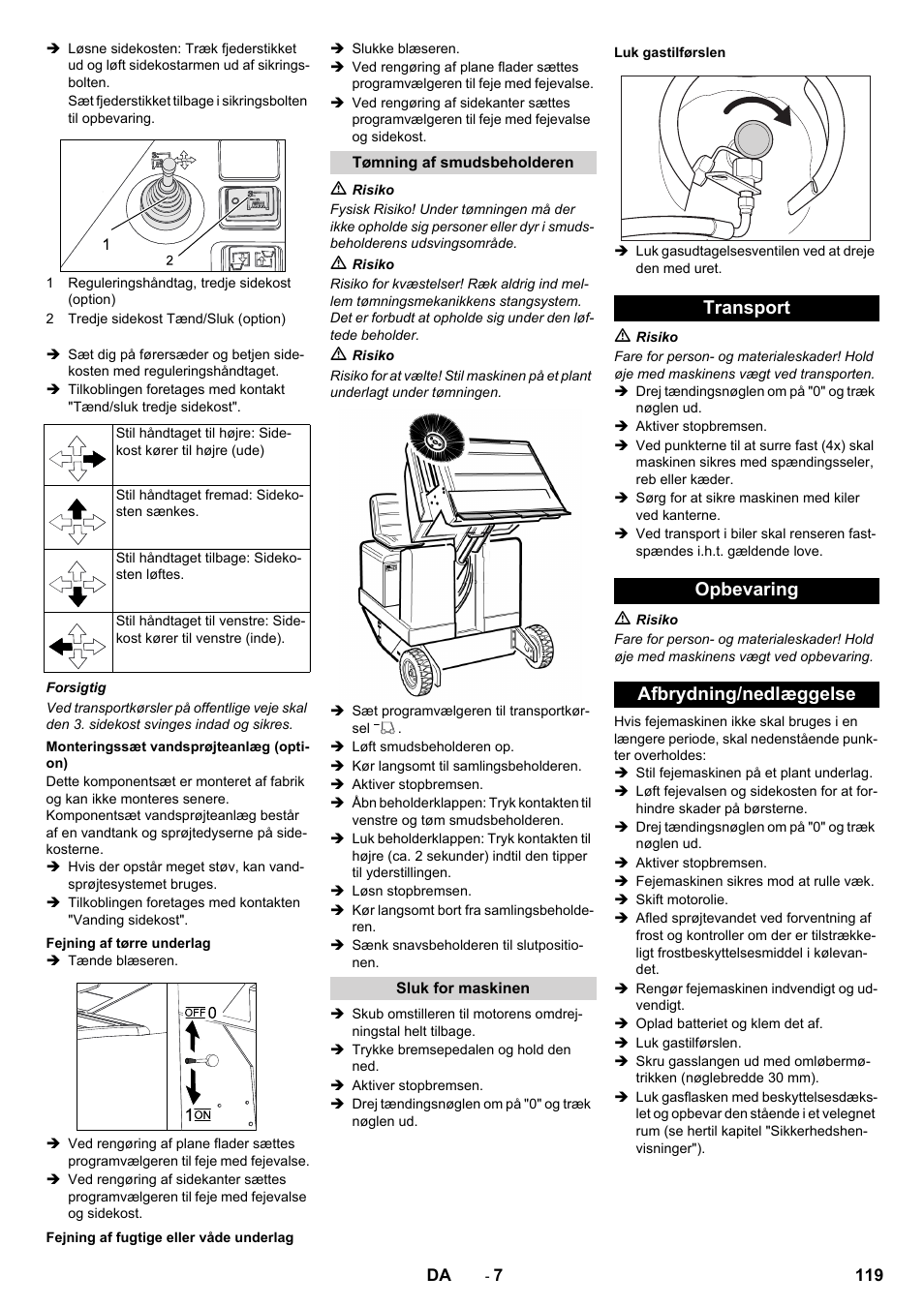 Transport opbevaring afbrydning/nedlæggelse | Karcher KM 150-500 LPG User Manual | Page 119 / 457