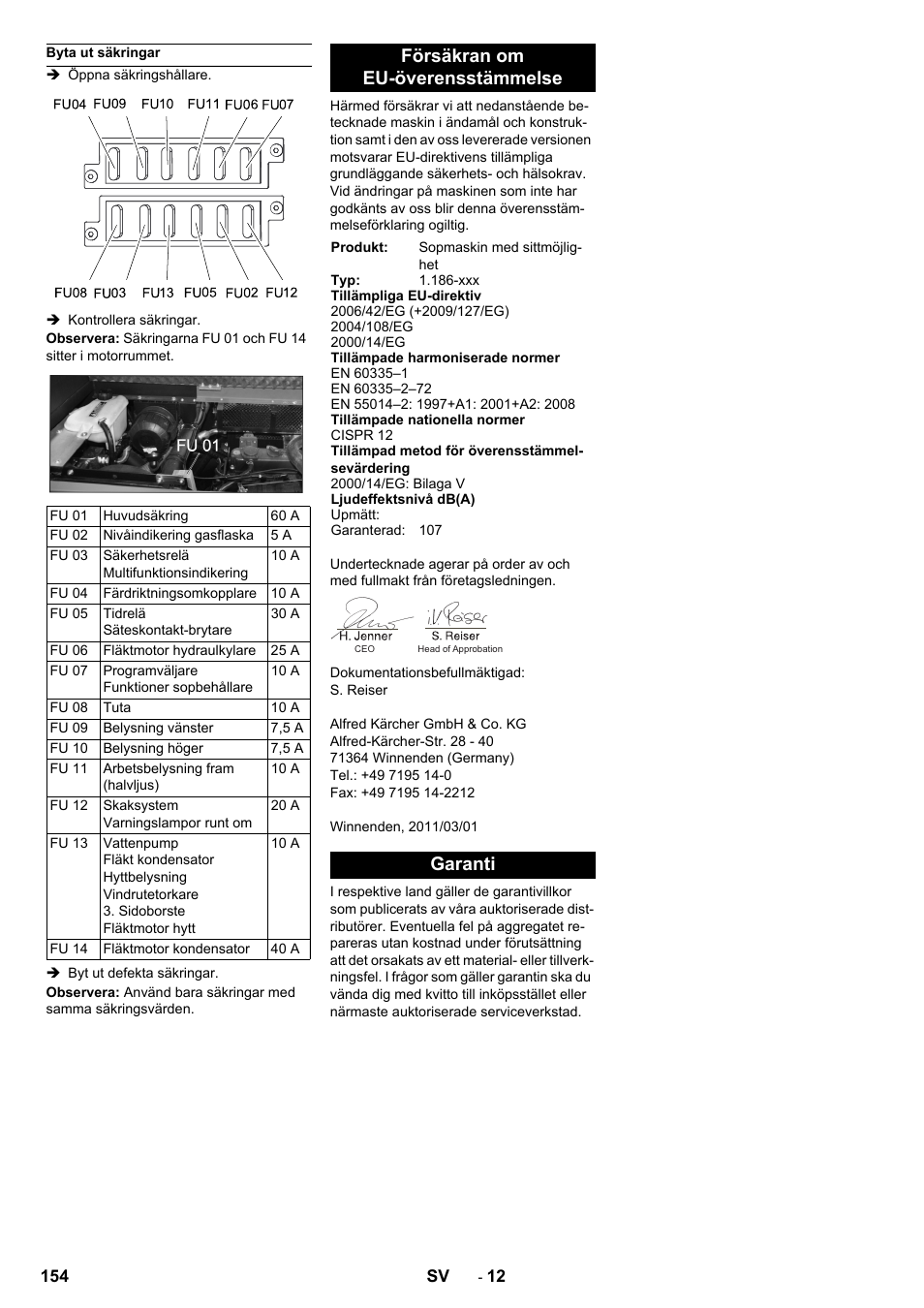 Försäkran om eu-överensstämmelse, Garanti | Karcher KM 150-500 LPG User Manual | Page 154 / 457