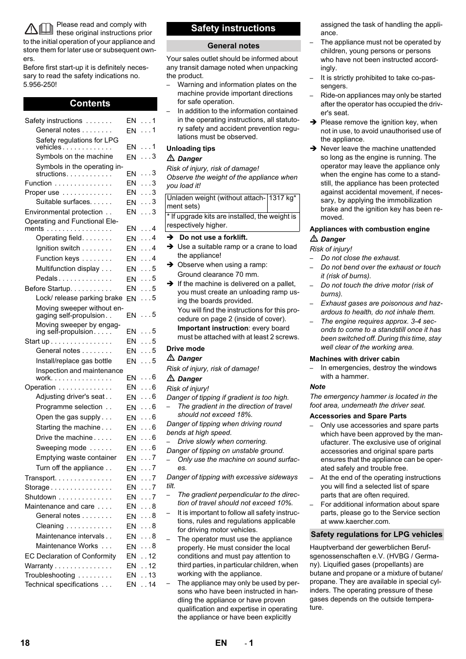 Karcher KM 150-500 LPG User Manual | Page 18 / 457