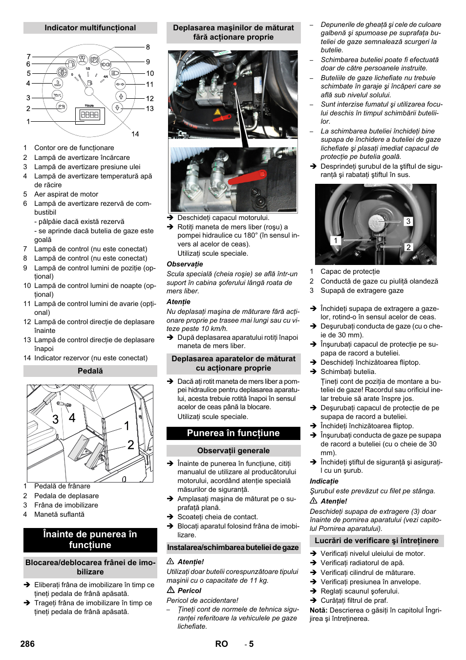 Înainte de punerea în funcţiune, Punerea în funcţiune | Karcher KM 150-500 LPG User Manual | Page 286 / 457