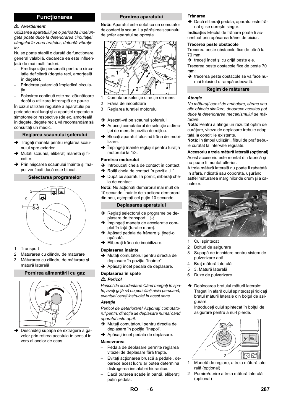 Funcţionarea | Karcher KM 150-500 LPG User Manual | Page 287 / 457