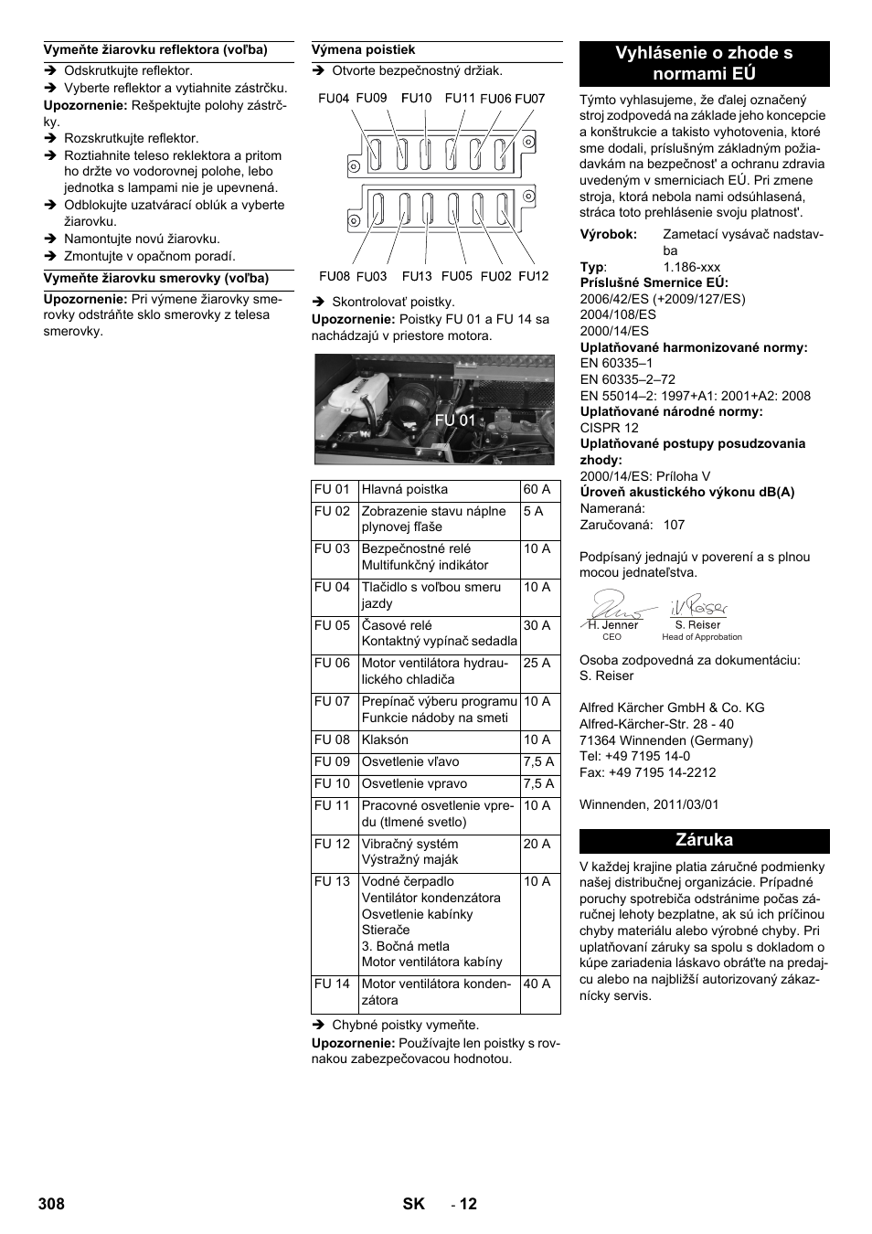 Vyhlásenie o zhode s normami eú, Záruka | Karcher KM 150-500 LPG User Manual | Page 308 / 457