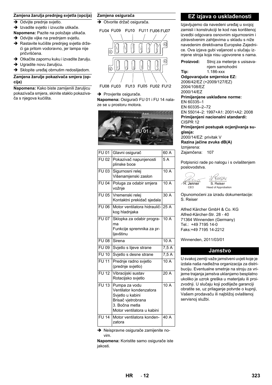 Ez izjava o usklađenosti, Jamstvo | Karcher KM 150-500 LPG User Manual | Page 323 / 457