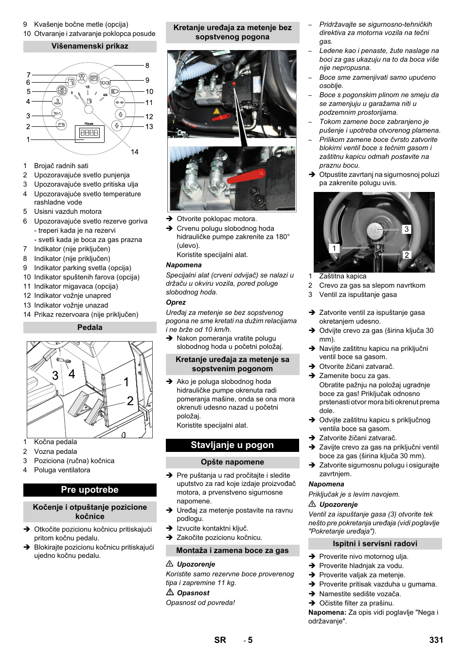 Pre upotrebe, Stavljanje u pogon | Karcher KM 150-500 LPG User Manual | Page 331 / 457