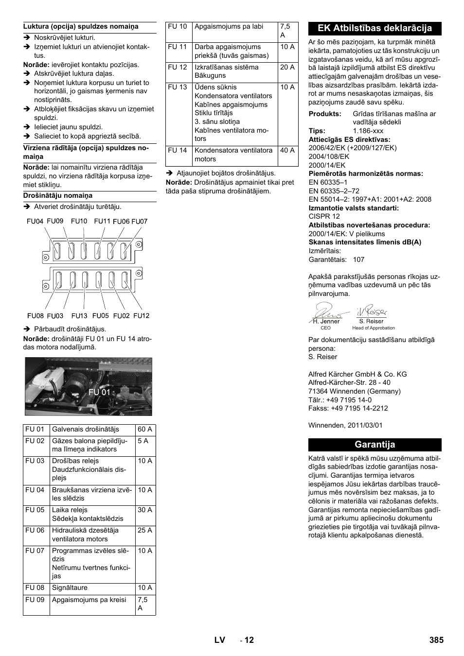 Ek atbilstības deklarācija, Garantija | Karcher KM 150-500 LPG User Manual | Page 385 / 457