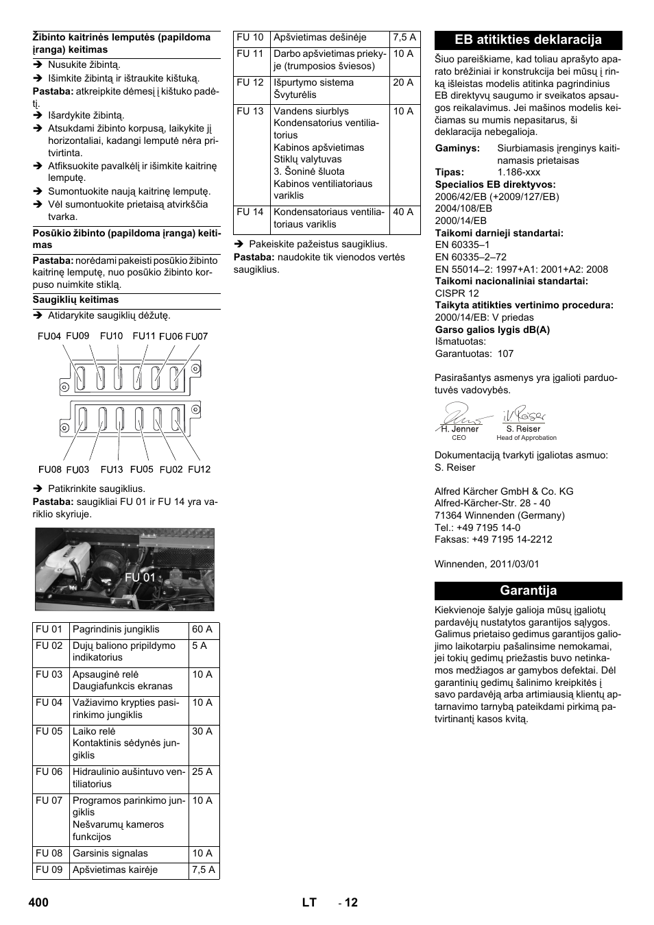 Eb atitikties deklaracija, Garantija | Karcher KM 150-500 LPG User Manual | Page 400 / 457