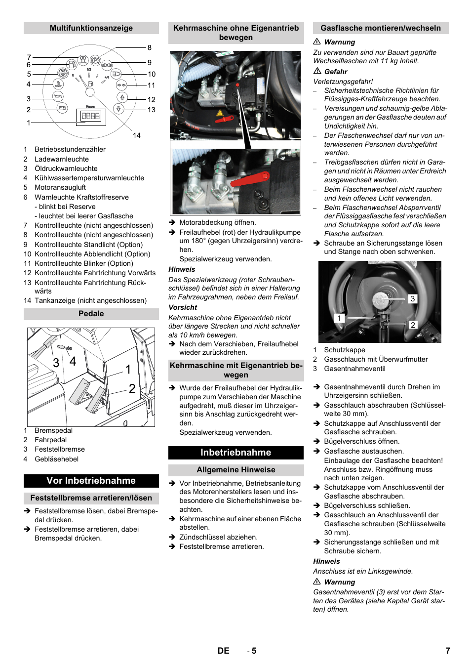 Vor inbetriebnahme, Inbetriebnahme | Karcher KM 150-500 LPG User Manual | Page 7 / 457
