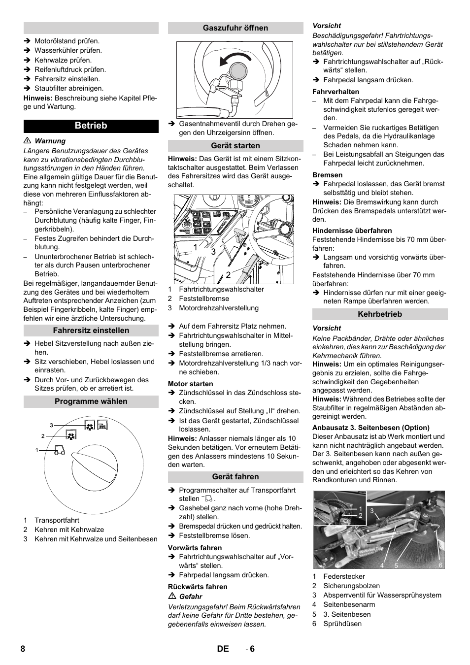 Betrieb | Karcher KM 150-500 LPG User Manual | Page 8 / 457