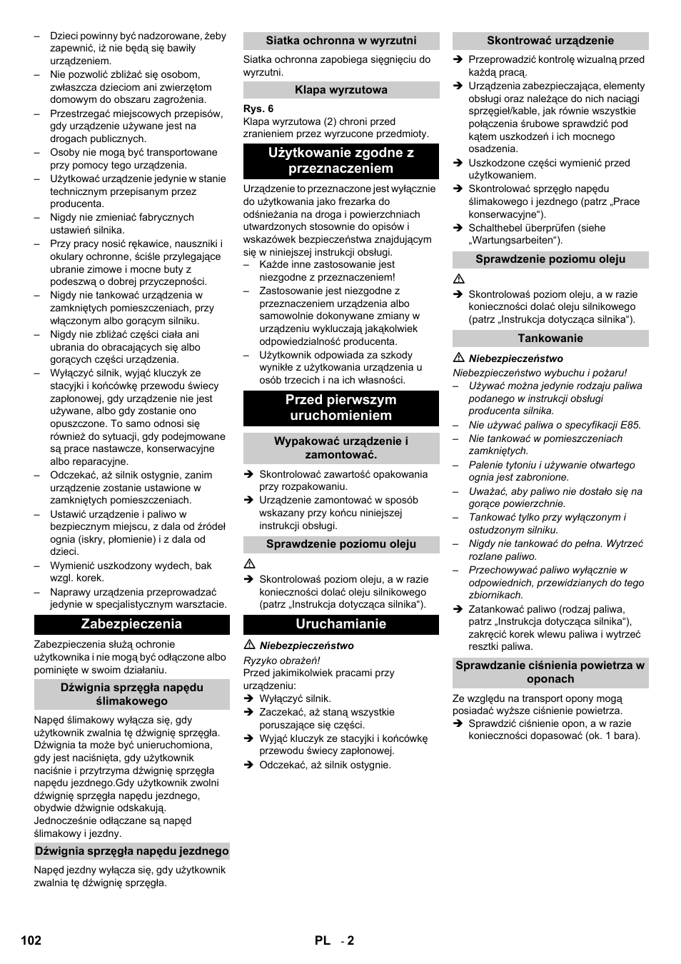 Zabezpieczenia, Uruchamianie | Karcher STH 8-66 User Manual | Page 102 / 128