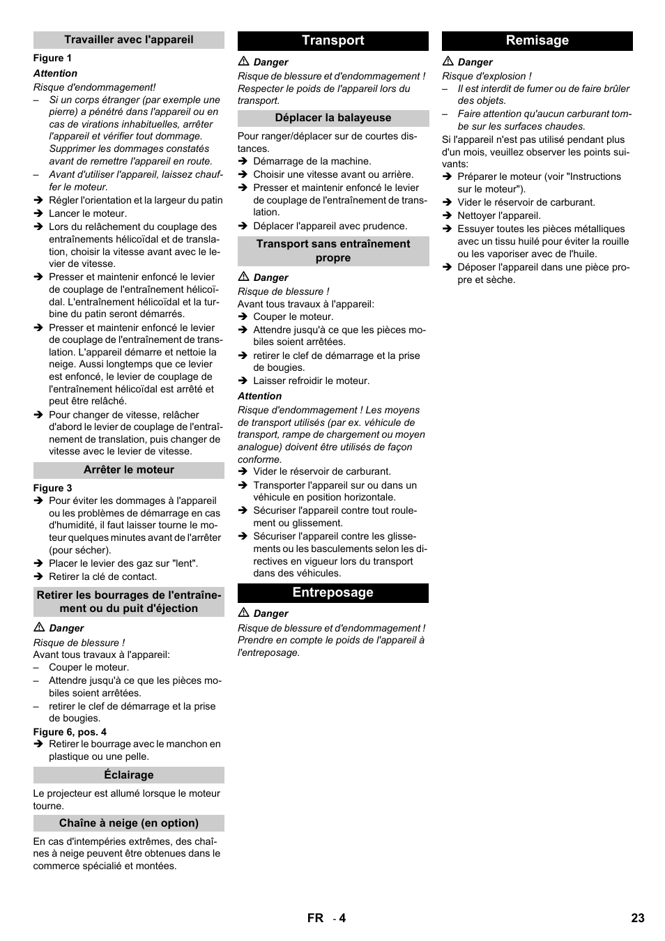 Transport, Entreposage remisage | Karcher STH 8-66 User Manual | Page 23 / 128