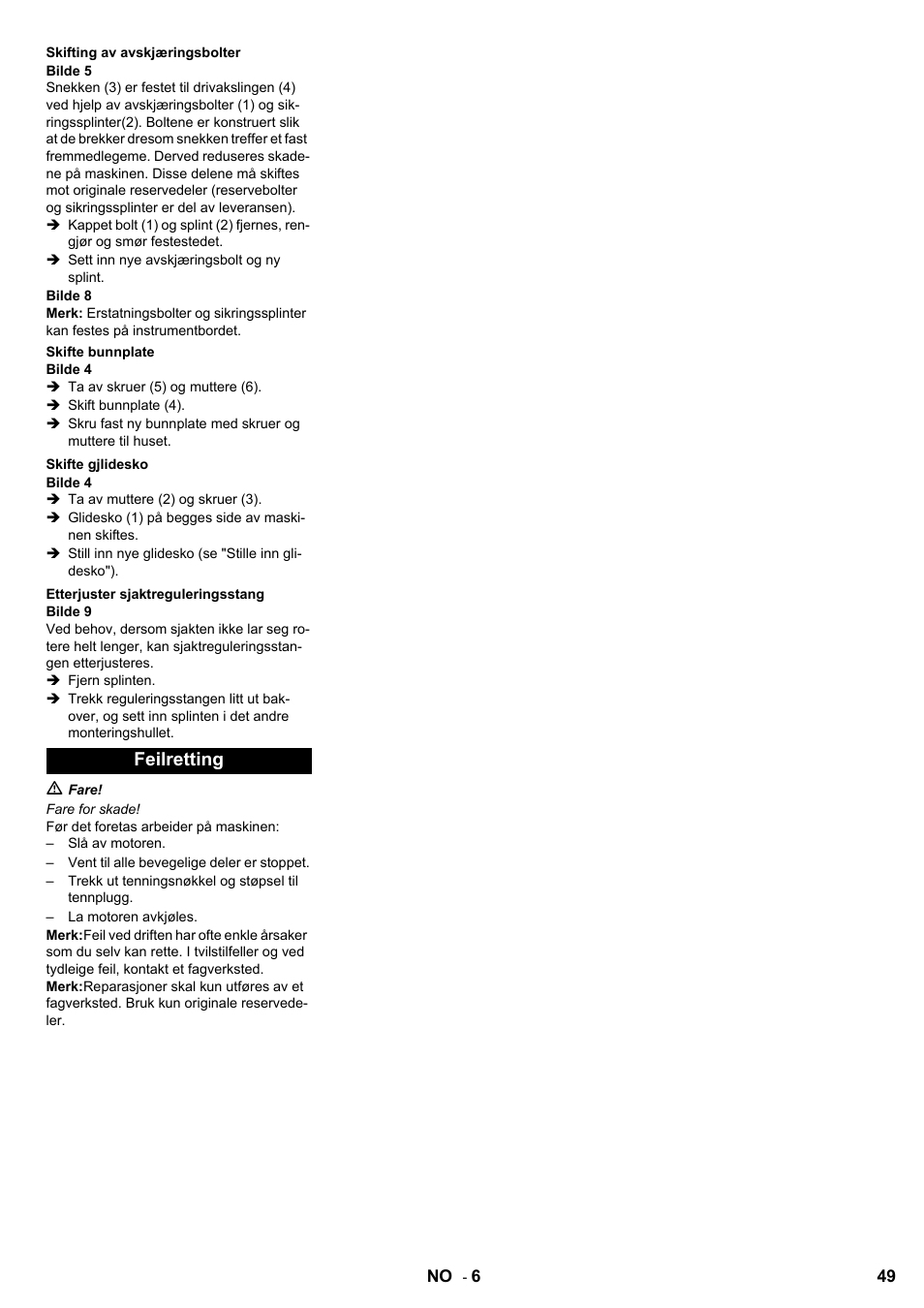 Feilretting | Karcher STH 8-66 User Manual | Page 49 / 128