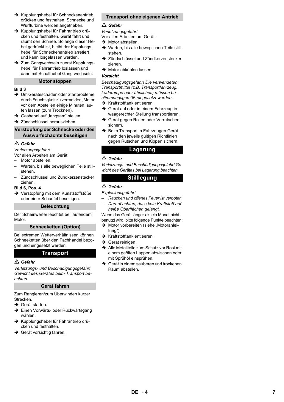 Transport, Lagerung stilllegung | Karcher STH 8-66 User Manual | Page 7 / 128